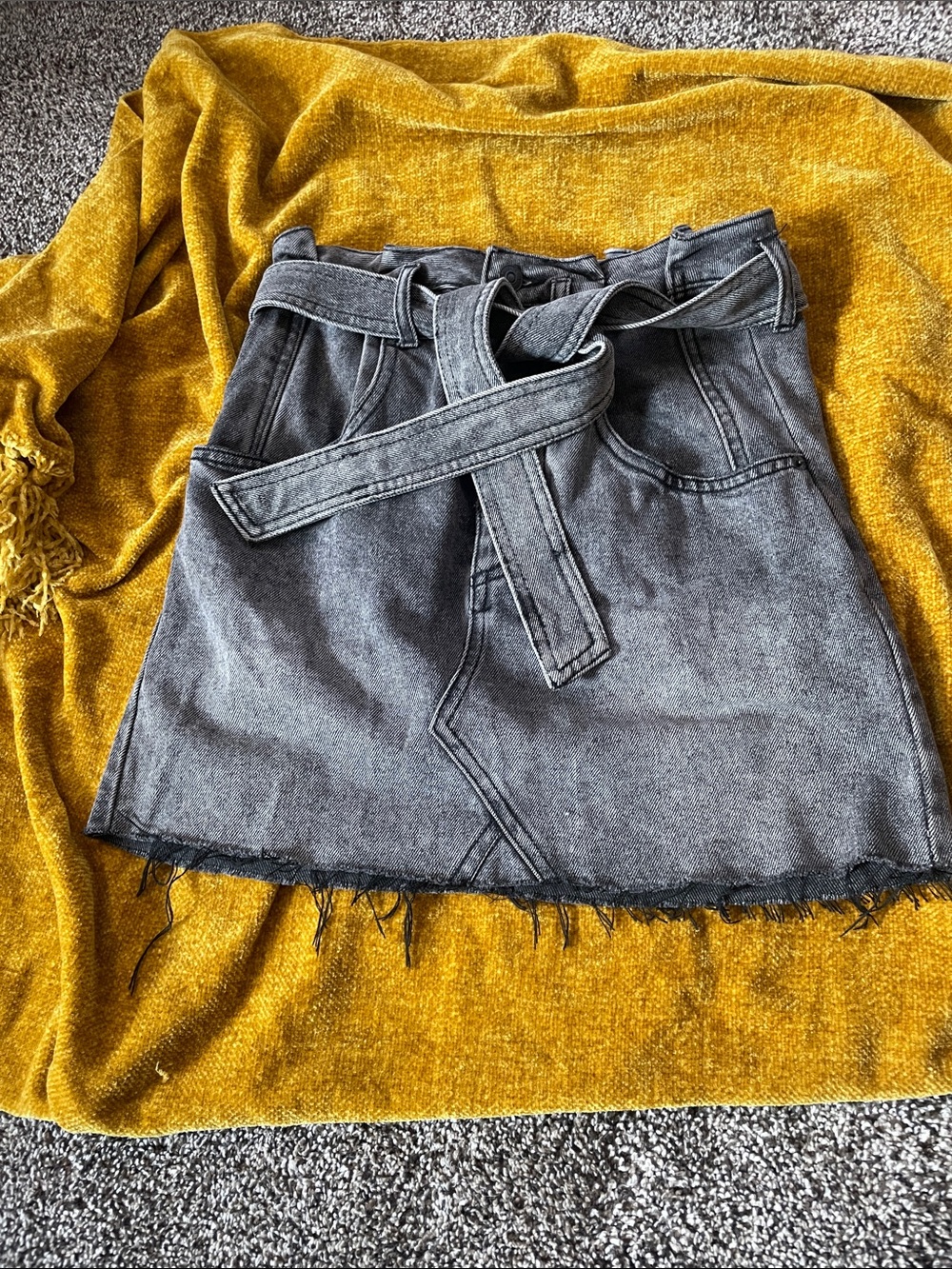 We The Free Washed Black Denim Mini Skirt with Self-Tie Belt